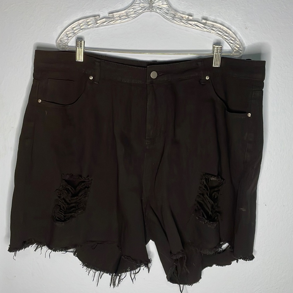 SHEIN size 4x black ripped denim shorts